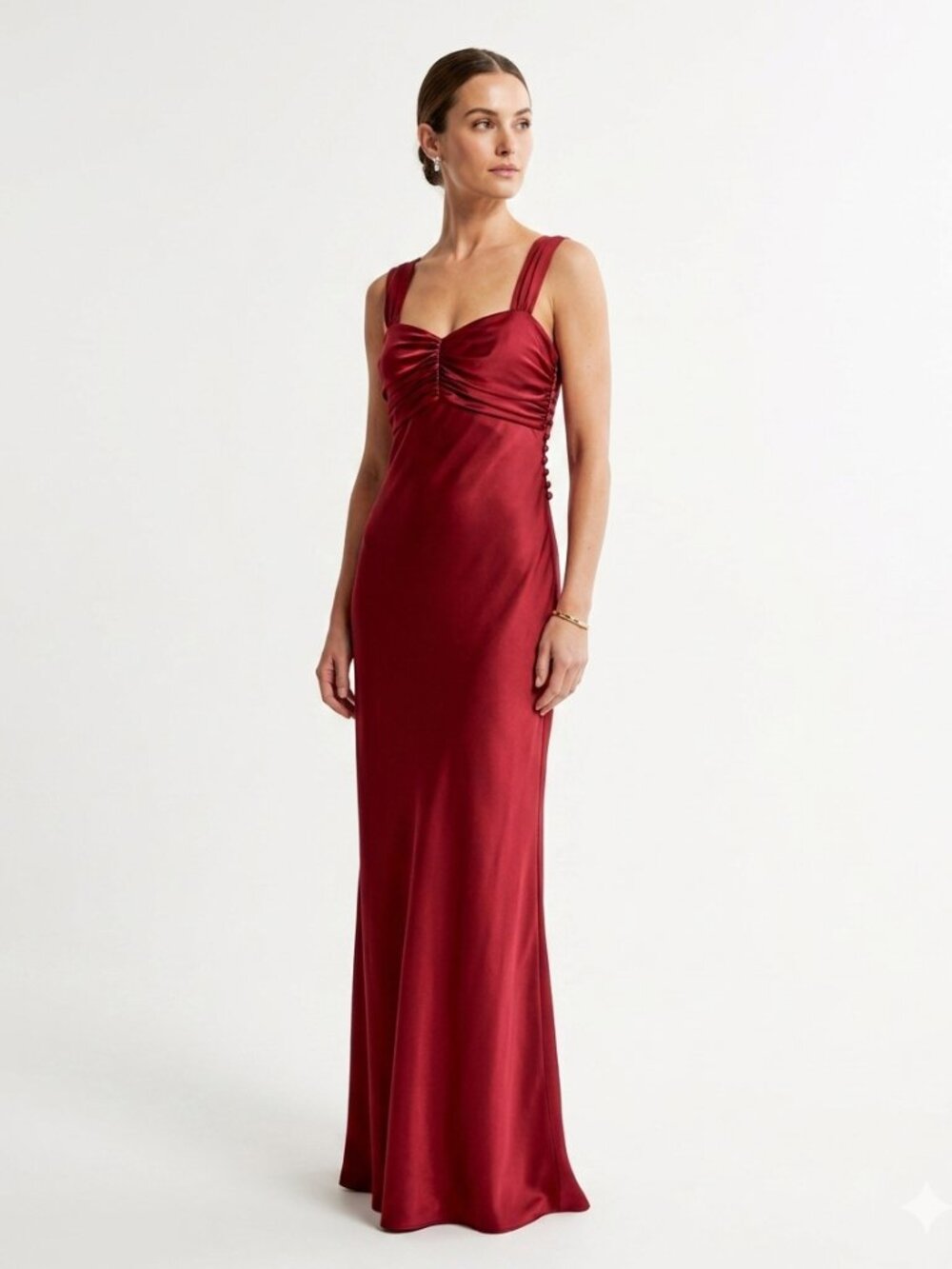 AGILITA BURGUNDY SATIN SWEETHEART LONG EVENING FORMAL DRESS - L